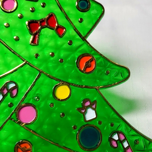 VTG Stained Glass Decor Christmas Tree Plastic Hanging Angels Candy Canes Gifts - Picture 6 of 15